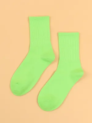 Solid Neon Green Crew Socks for Women Plain Socks Cozy Socks Fashion Socks