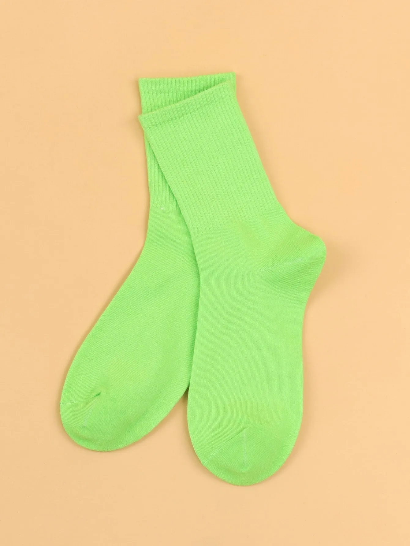 Solid Neon Green Crew Socks for Women Plain Socks Cozy Socks Fashion Socks