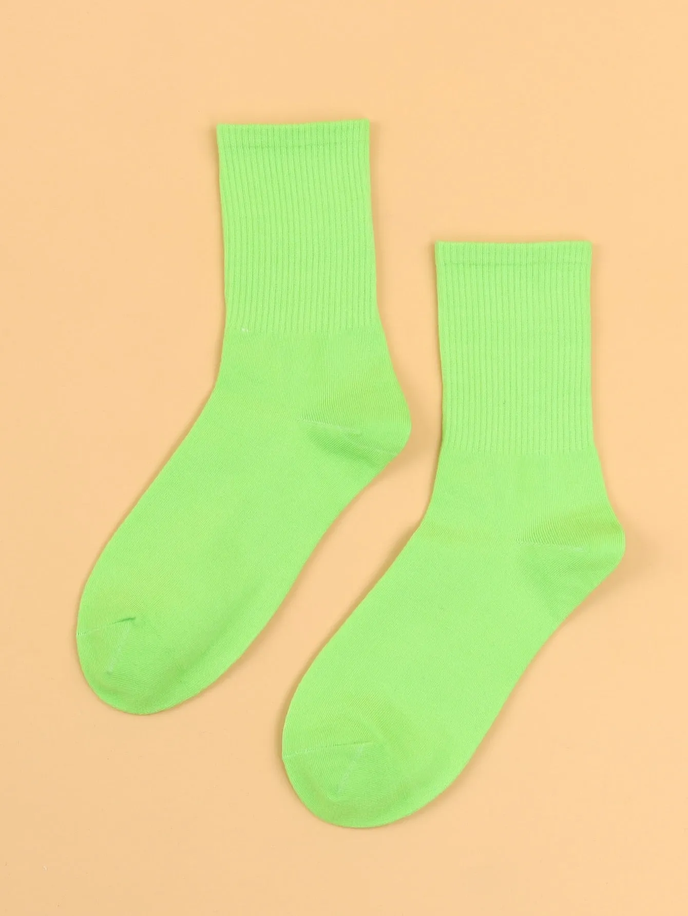 Solid Neon Green Crew Socks for Women Plain Socks Cozy Socks Fashion Socks