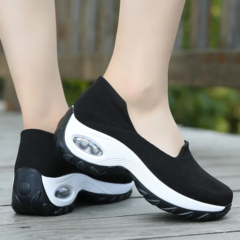 Women's breathable summer spring wedge air cushion elastic leisure jogging sneakers