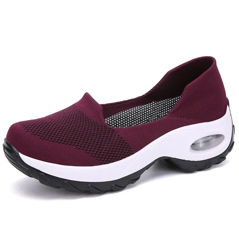 Women's breathable summer spring wedge air cushion elastic leisure jogging sneakers