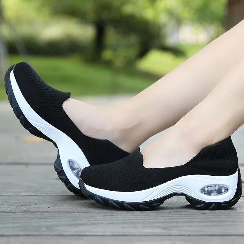 Women's breathable summer spring wedge air cushion elastic leisure jogging sneakers