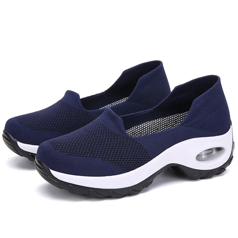 Women's breathable summer spring wedge air cushion elastic leisure jogging sneakers