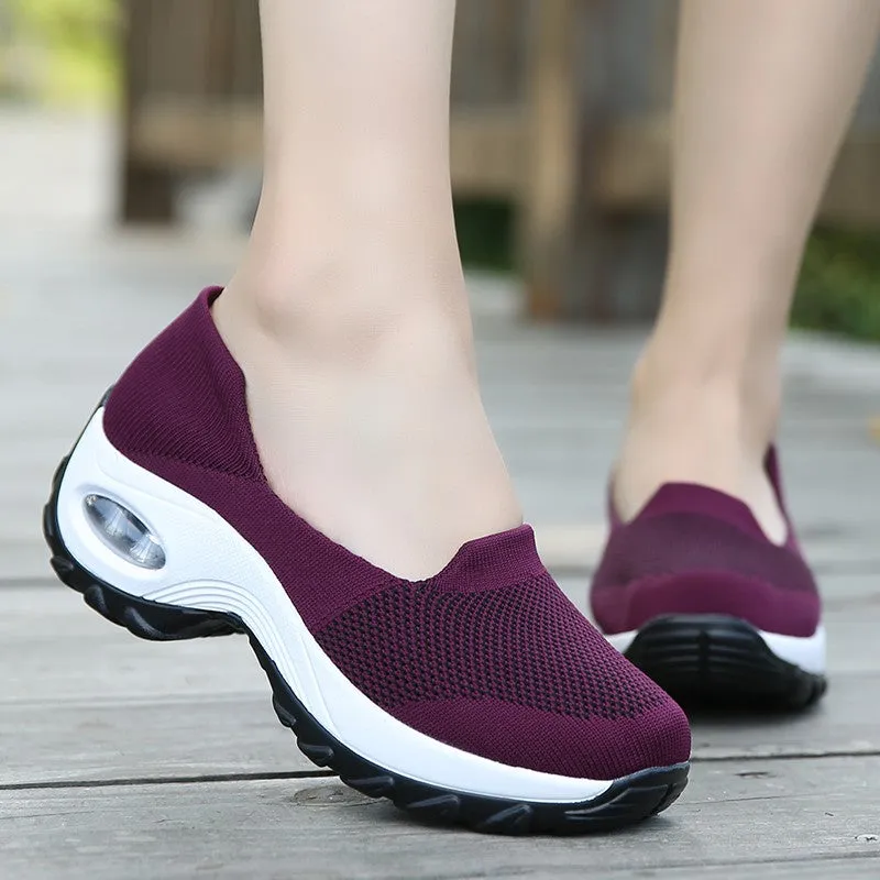 Women's breathable summer spring wedge air cushion elastic leisure jogging sneakers