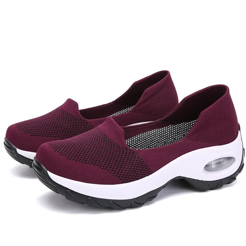 Women's breathable summer spring wedge air cushion elastic leisure jogging sneakers