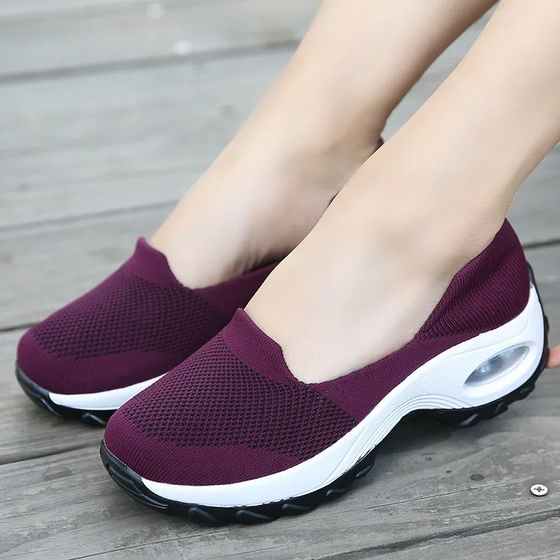 Women's breathable summer spring wedge air cushion elastic leisure jogging sneakers