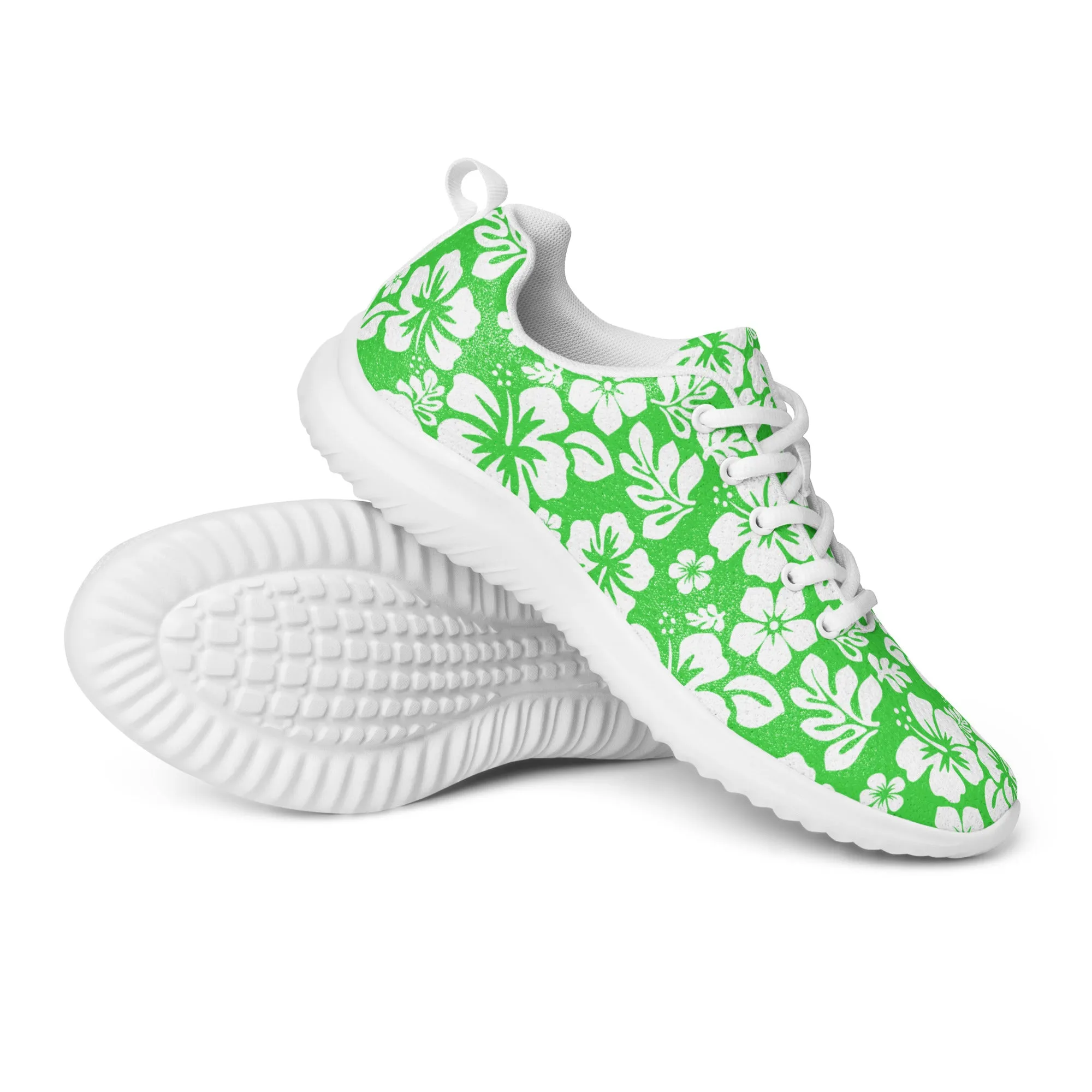 Women’s Lime Green and White Hawaiian Flowers Athletic Shoes