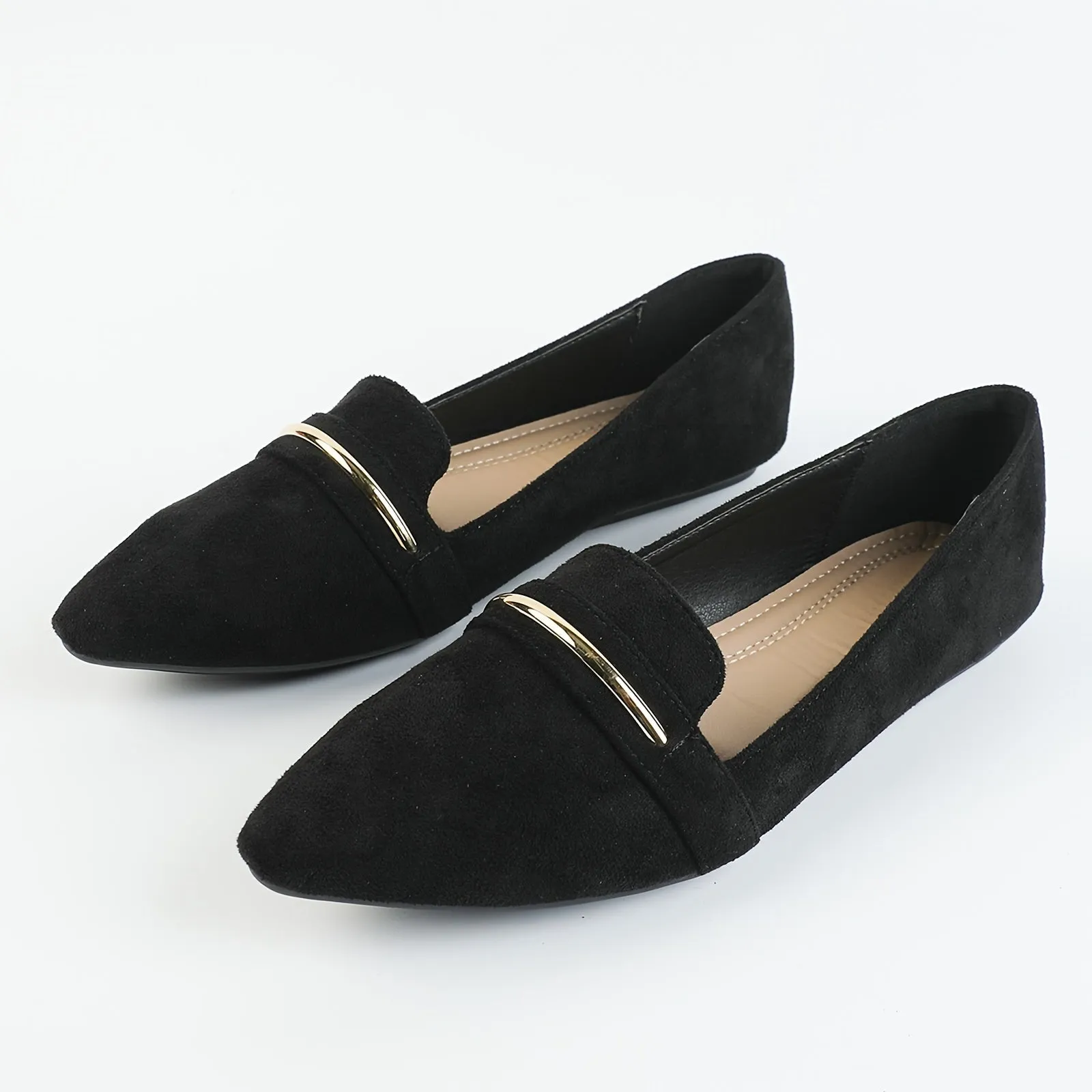 Women's Pointed Toe Ballet Flats Black Soft Sole Slip Casual Walking Micro Suede Shoes