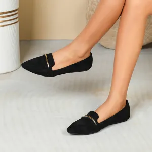 Women's Pointed Toe Ballet Flats Black Soft Sole Slip Casual Walking Micro Suede Shoes